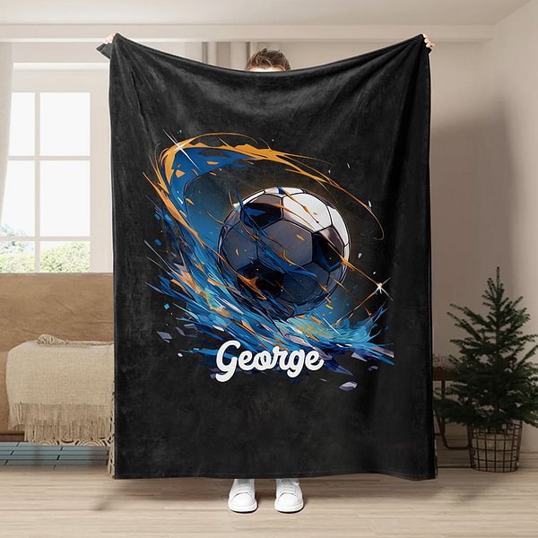 Personalized Football Throw Blanket – Custom Soft Black Blanket with Name, Cozy Sports Blanket for Kids, Football Lover Birthday Gift, Home Decor