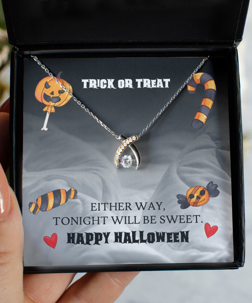 Trick Or Treat Happy Halloween Wishbone Dancing Necklace Gift For Her