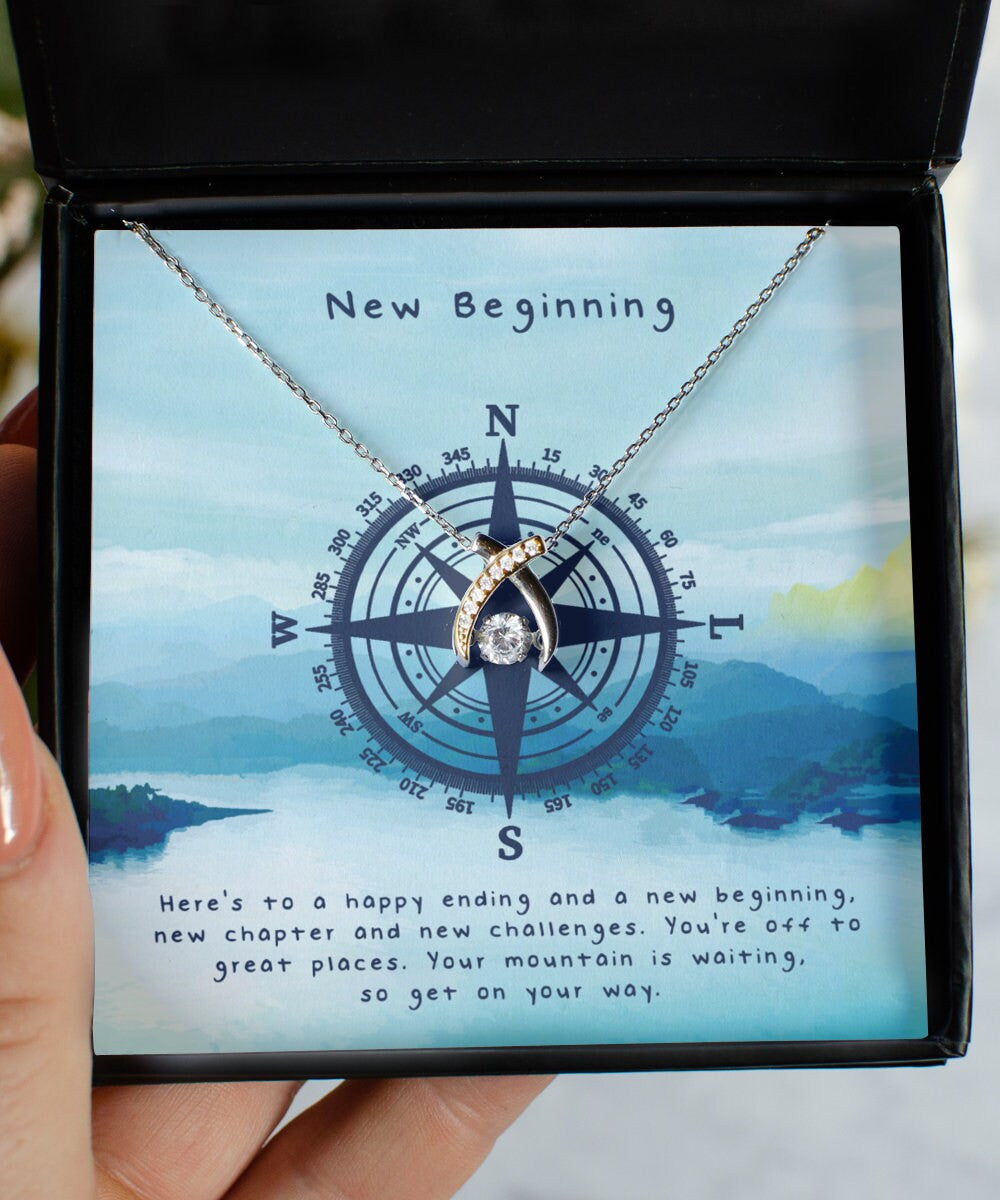 New Beginning New Chapter Wishbone Dancing Necklace Gift For Her