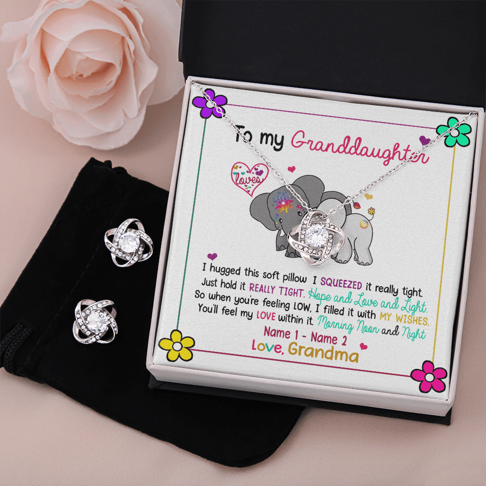 Elephant Granddaughter Necklace Custom Name Love Knot With Free Earrings Gift From Grandma