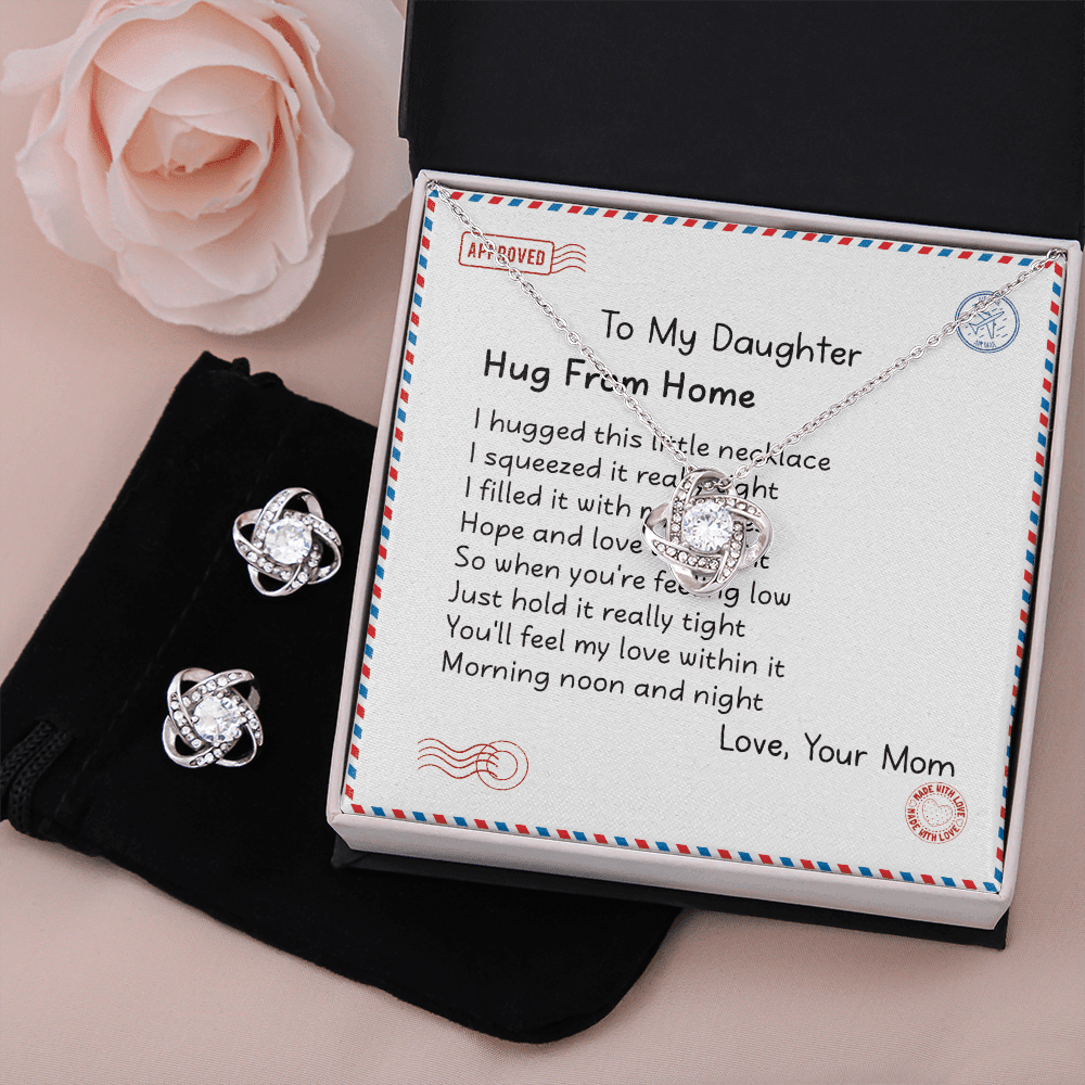 Mother Daughter Necklace Hugs From Home Gift For Daughter From Mom Love Knot With Free Earrings