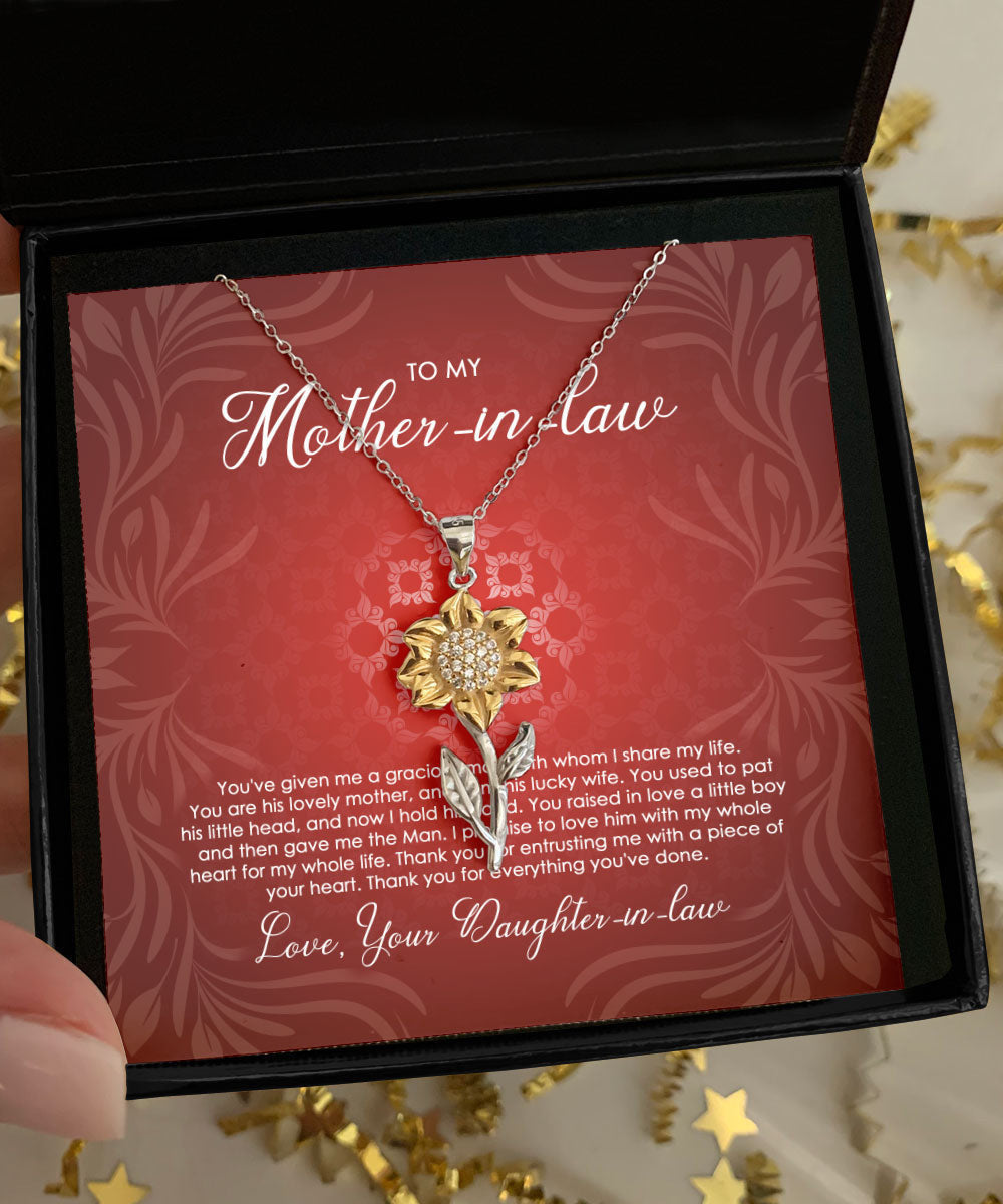 To Mother-In-Law You Are His Lovely Mother, And I Am His Lucky Wife Sunflower Pendant Necklace