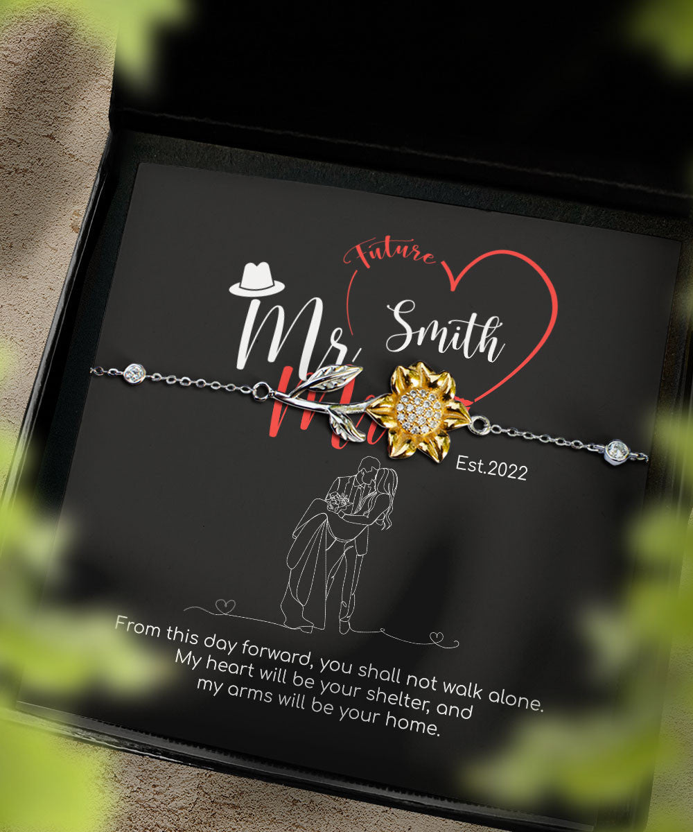 Mr. & Mrs. Custom Name And Date Sunflower Bracelet Anniversary Presents By Year Toptrendygear