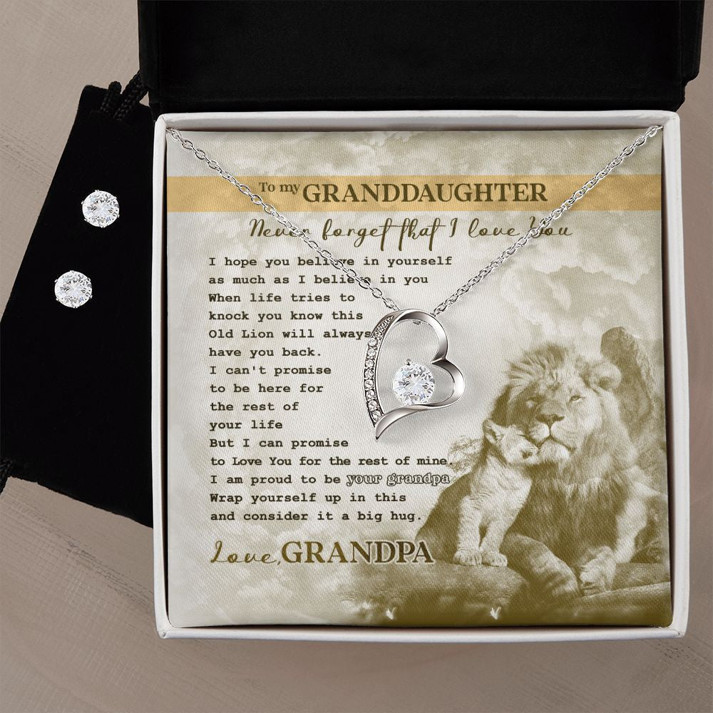Granddaughter Necklace From Grandma Never Forget That I Love You Forever Love Necklace With Free Cubic Zirconia Earrings