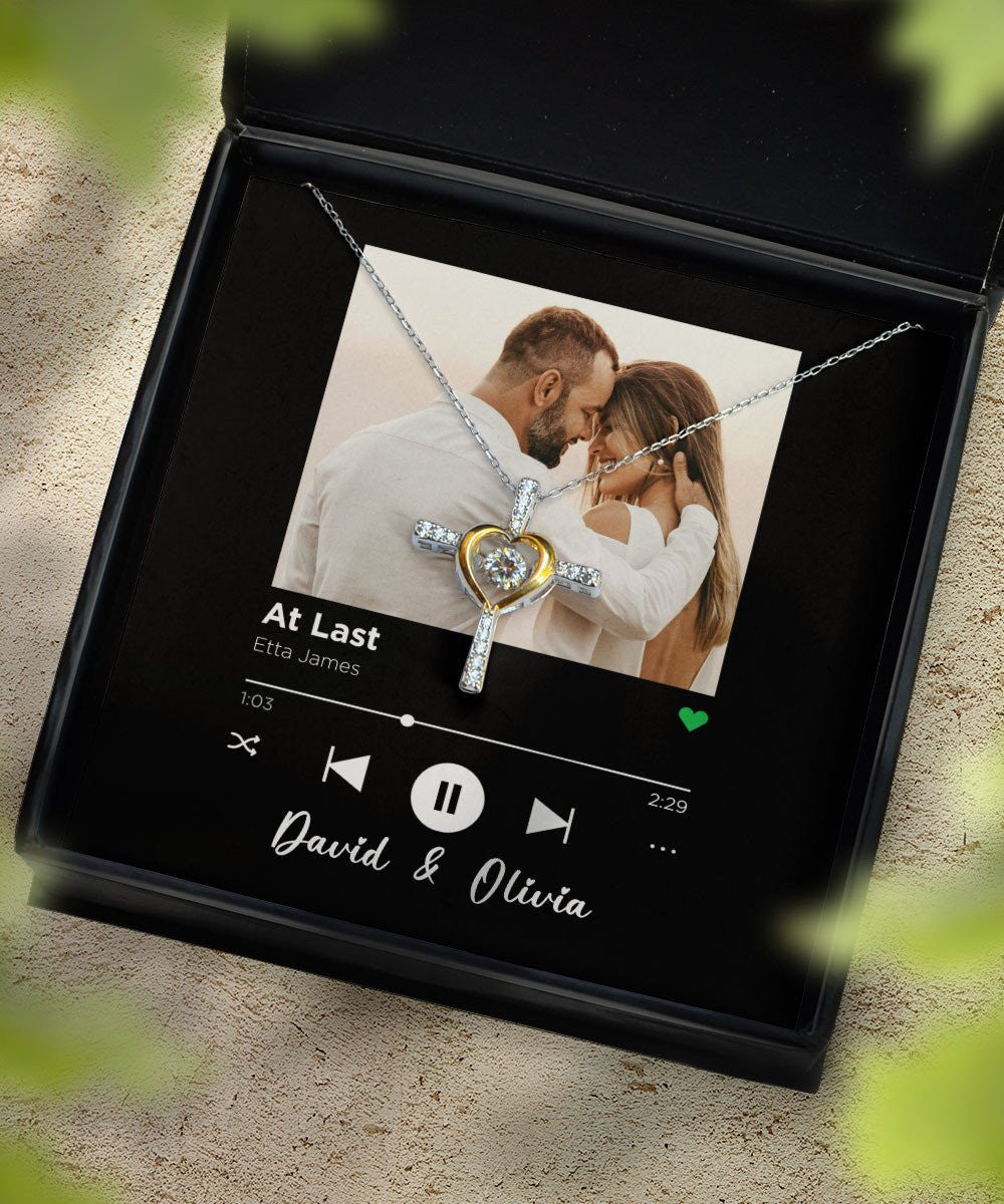 At Last Custom Spotify Code With Couple Photo And Song Card Cross Dancing Necklace Anniversary Gifts For Her Toptrendygear