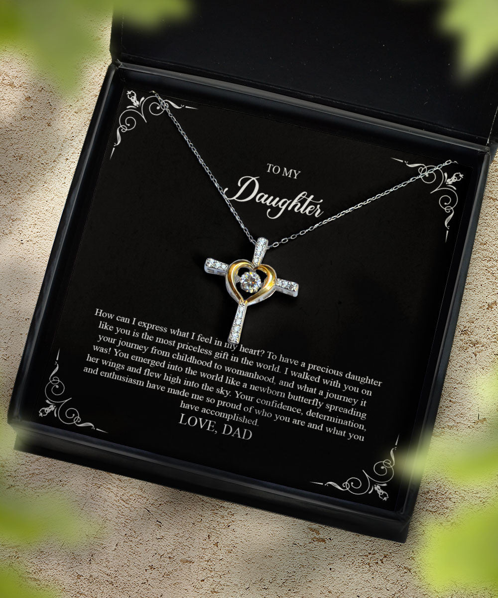 Daughter Jewellry How Can I Express What I Feel In My Heart Gift For Daughter From Dad Cross Dancing Necklace Toptrendygear