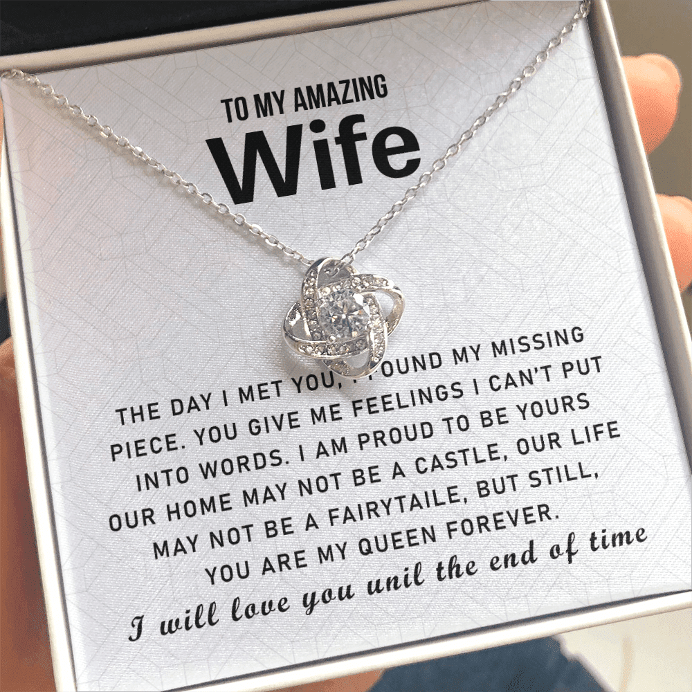 To My Love My Life My Amazing Wife Queen Forever - Gift For Wife Love Knot Necklace