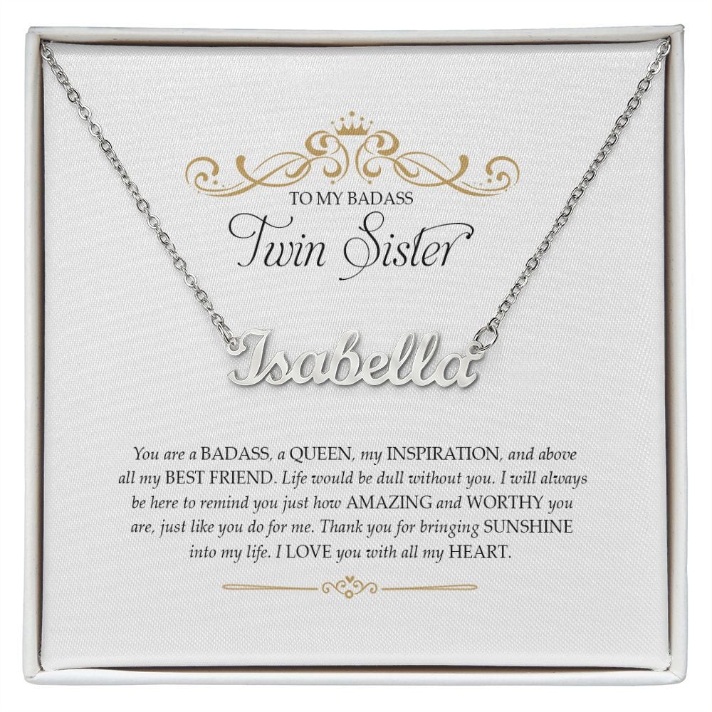 To My Badass Twin Sister Thank You For Bringing Sunshine Gift For Sister Personalized Name Necklace