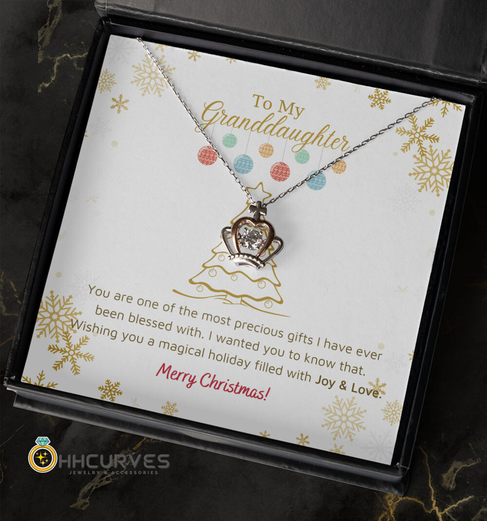 Granddaughter Necklace Wishing You A Magical Holiday Filled With Joy & Love Christmas Gift For Granddaughter Crown Necklace