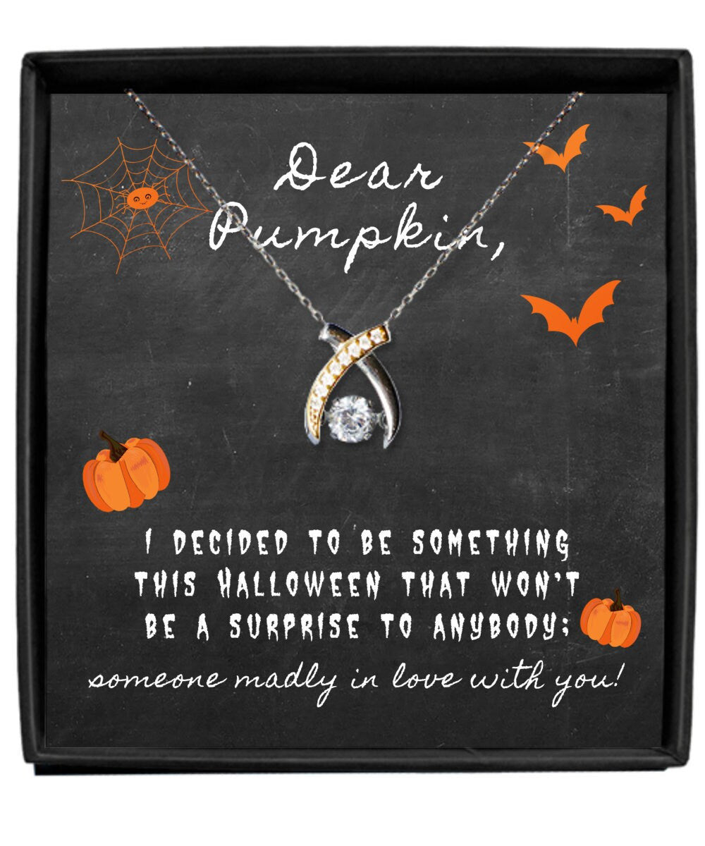 Dear Pumpkin Happy Halloween Wishbone Dancing Necklace Gift For Her