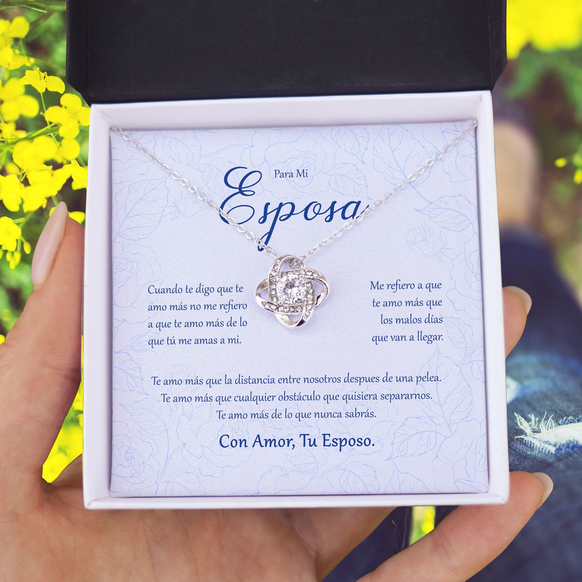 Para Mi Esposa Con Amor Tu Esposo Message Card Favo Love Knot Necklace