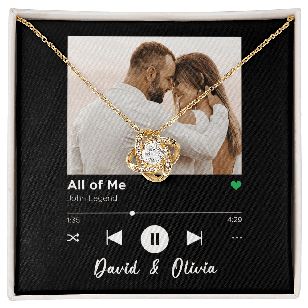 All Of Me Spotify Code Song Art Custom Name And Photo Love Knot Gold Necklace Gift For Her