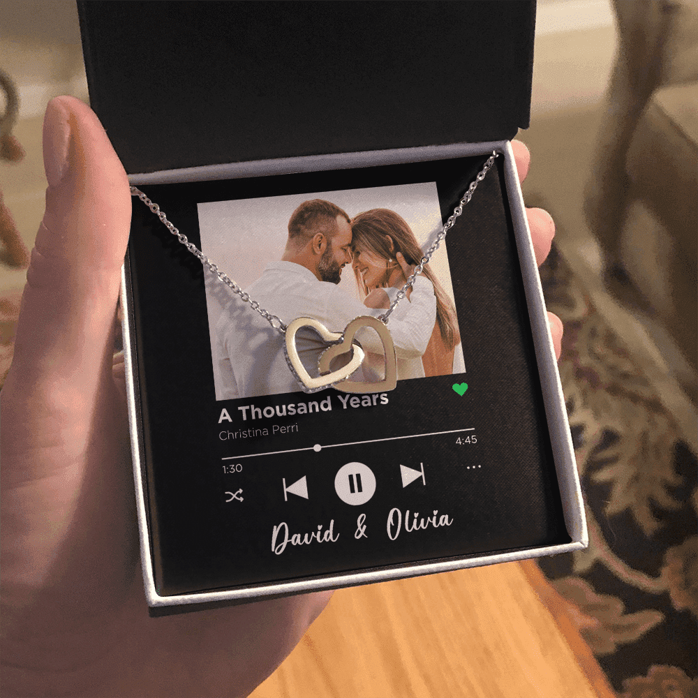 A Thousand Years Custom Spotify Code With Couple Photo and Song Card Interlocking Hearts Necklace Anniversary Gifts For Her Toptrendygear