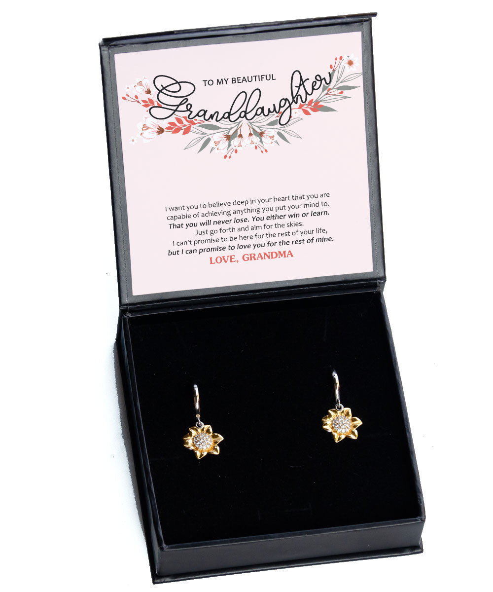 To My Granddaughter You Will Never Lose Message Card Sunflower Earrings
