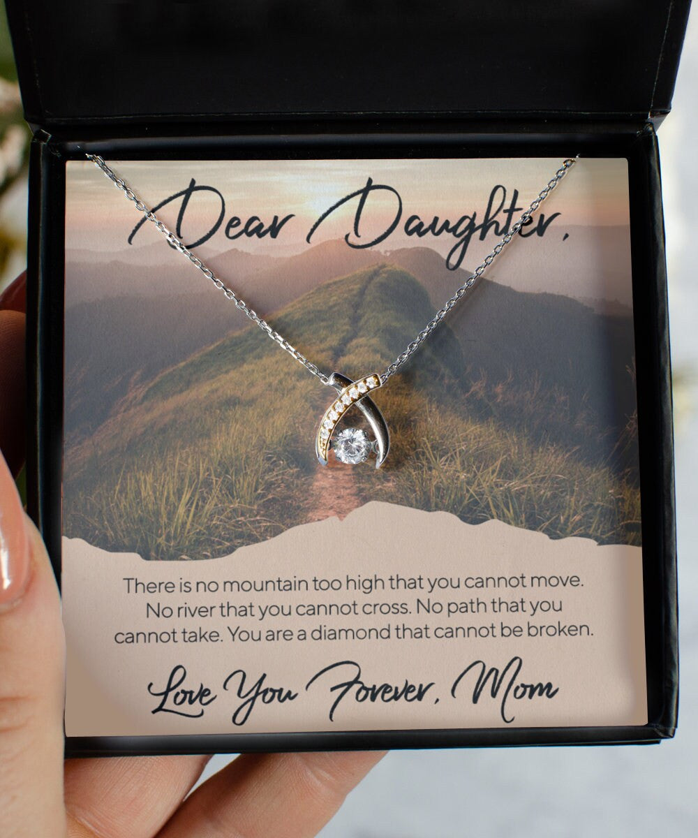 Dear Daughter Love You Forever Mom Wishbone Dancing Necklace For Women