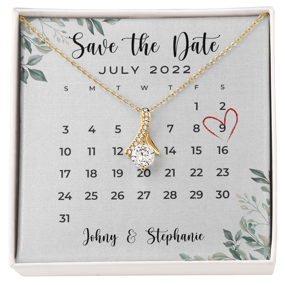 Save The Date, Happy Wedding Anniversary, Custom Name Date Alluring Beauty Gold Necklace, Anniversary Gifts For Her