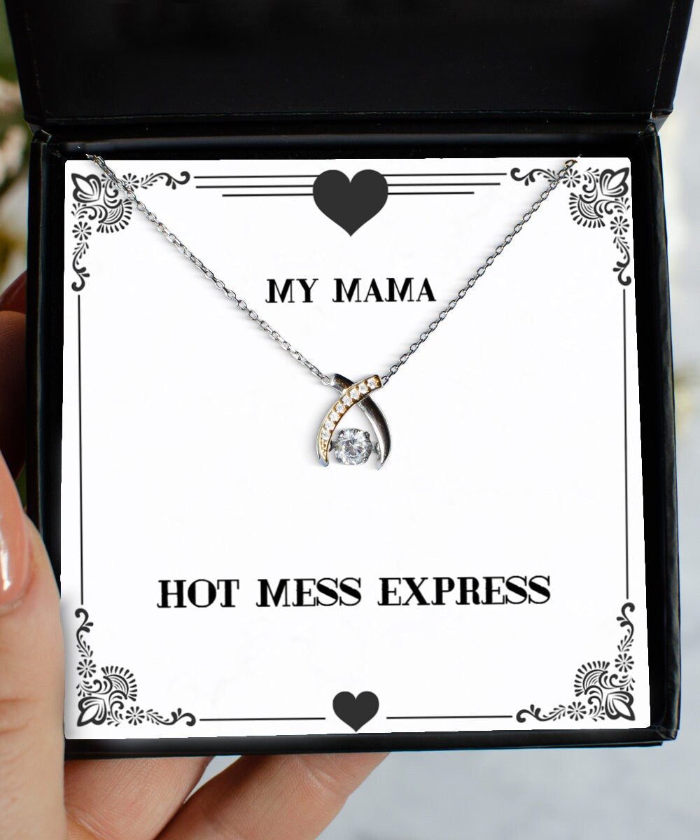 Hot Mess Express Mama Wishbone Dancing Necklace, Cute Mama Gifts, For Mother