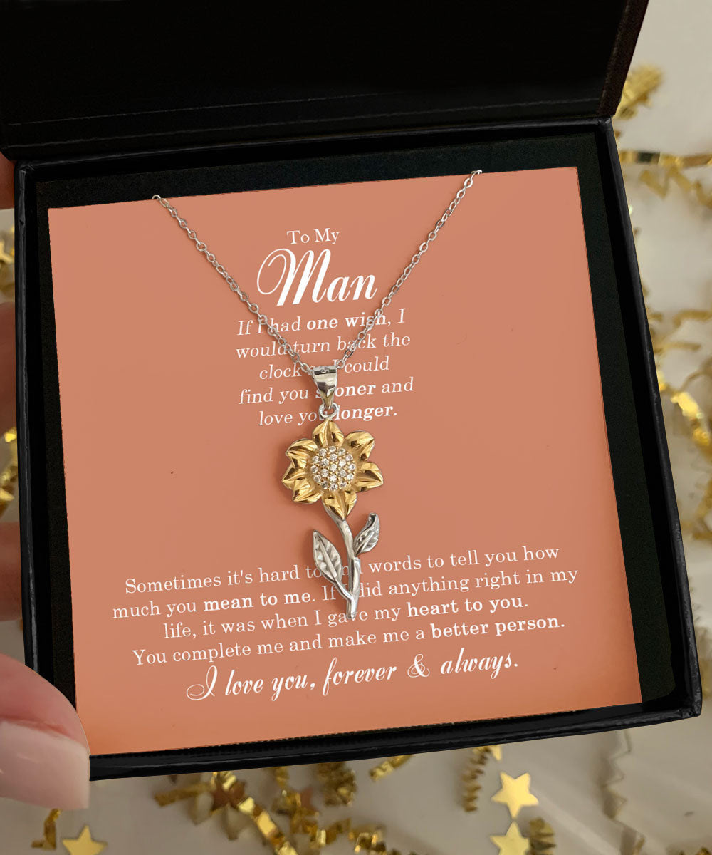 To My Man If I Had One Wish I Would Sunflower Pendant Necklace