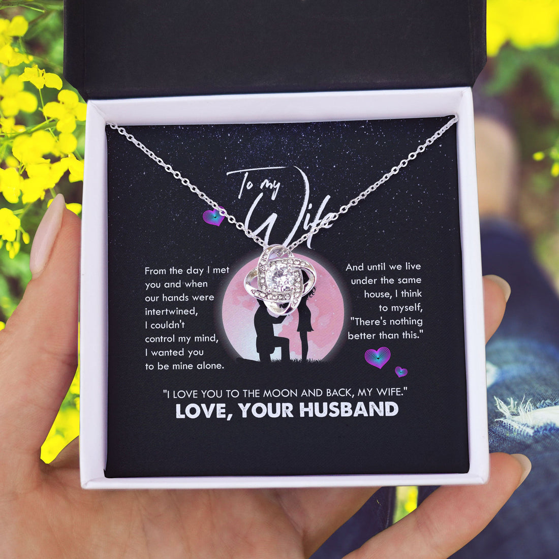 To My Wife I Love You To The Moon And Back Love Knot Necklace