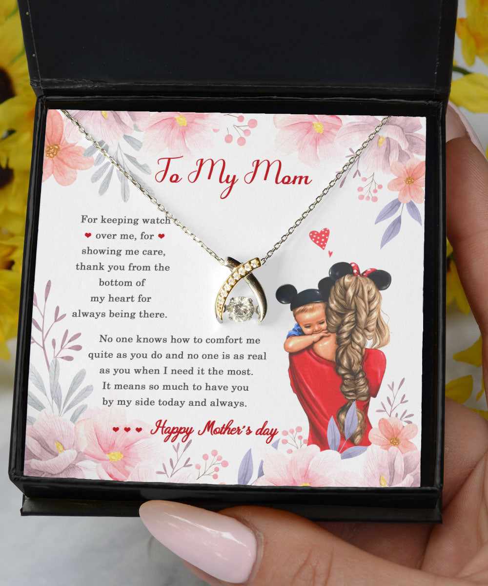 To My Mom It Means So Much To Have You By My Side Happy Mother's Day Wishbone Dancing Necklace Toptrendygear