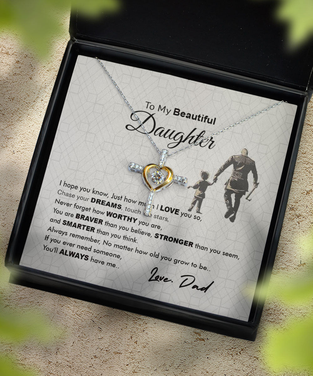 Daughter Jewellry You Will Always Have Me Gift For Daughter From Dad Cross Dancing Necklace Toptrendygear