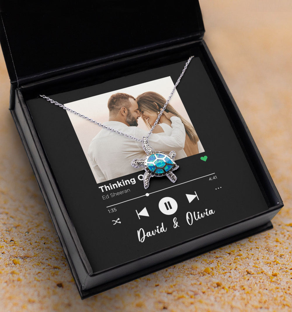 Thinking Out Loud Custom Spotify Code With Couple Photo And Song Card Opal Turtle Necklace Anniversary Gifts For Her Toptrendygear
