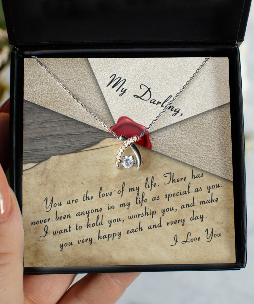 My Darling I Love You Wishbone Dancing Necklace Gift For Her