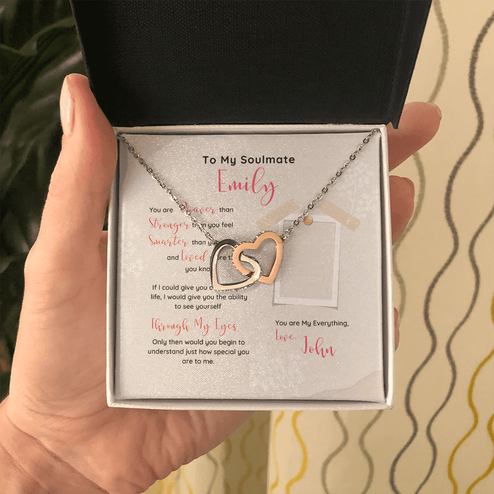 To My Soulmate You Are My Everything Custom Name Interlocking Heart Necklace Gift For Her Toptrendygear