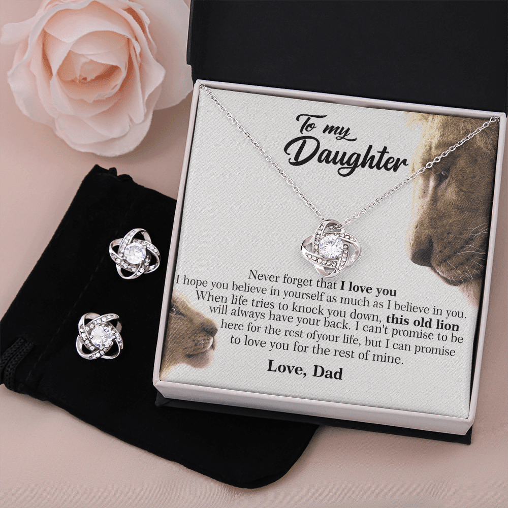 This Old Lion Will Always Have Your Back Gift For Daughter Message Card Love Knot With Free Earrings