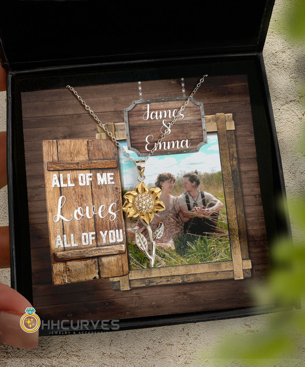 Custom Name And Photo Happy Wedding Anniversary All Of Me Loves All Of You Gift For Her Sunflower Pendant Necklace Toptrendygear