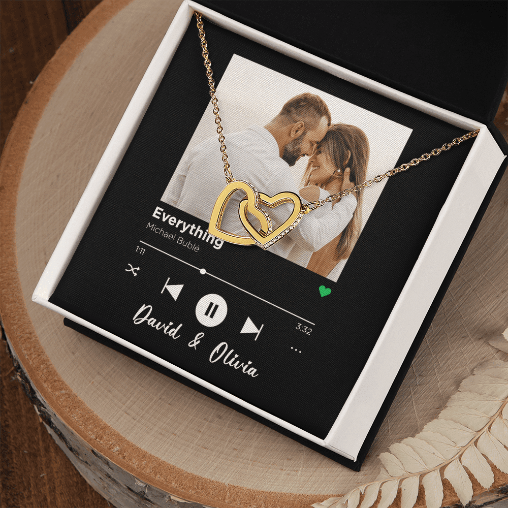 Everything Custom Spotify Code With Couple Photo and Song Card Interlocking Hearts Gold Necklace Anniversary Gifts For Her Toptrendygear