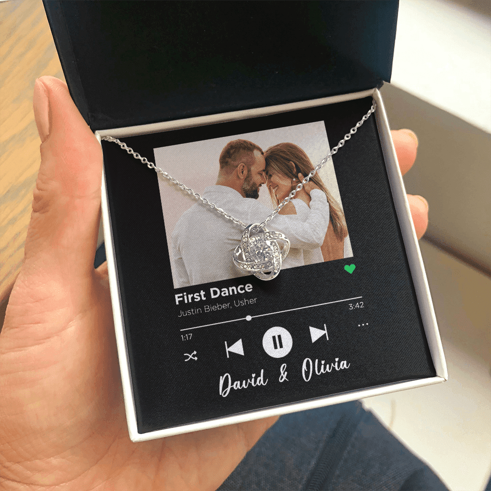 First Dance Spotify Code Song Art Custom Name And Photo Love Knot Necklace Gift For Her