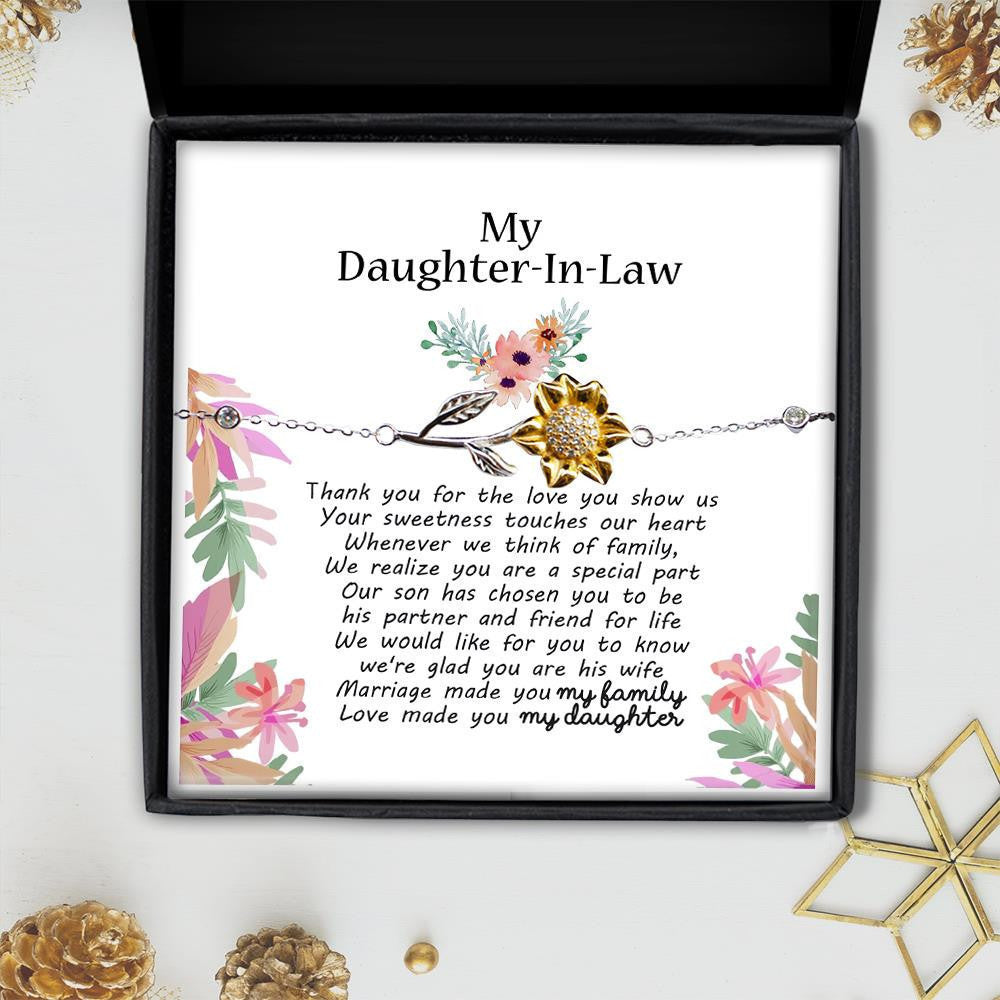 Gift For Daughter In Law Thank You For The Love You Show Us Sunflower Bracelet Toptrendygear