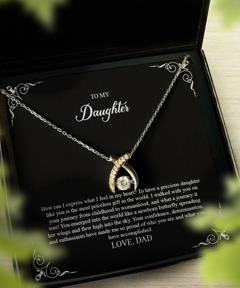 Daughter Jewellry How Can I Express What I Feel In My Heart Gift For Daughter From Dad Wishbone Dancing Necklace Toptrendygear