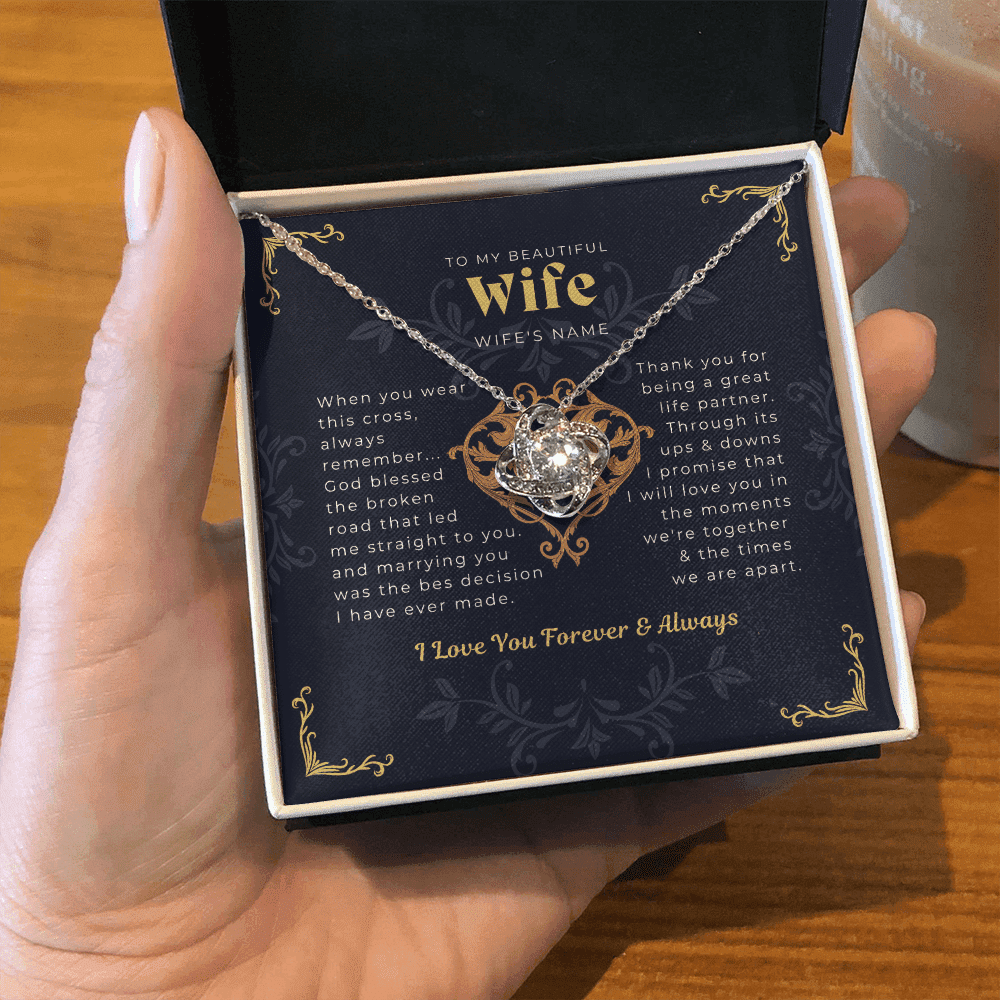 To My Wife From Husband I Love You Forever And Always Love Knot Necklace Toptrendygear