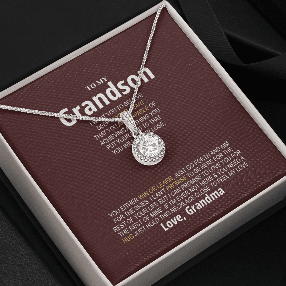 Grandson Necklace You Will Never Lose, You Either Win Or Learn Love, Grandma Eternal Hope Necklace