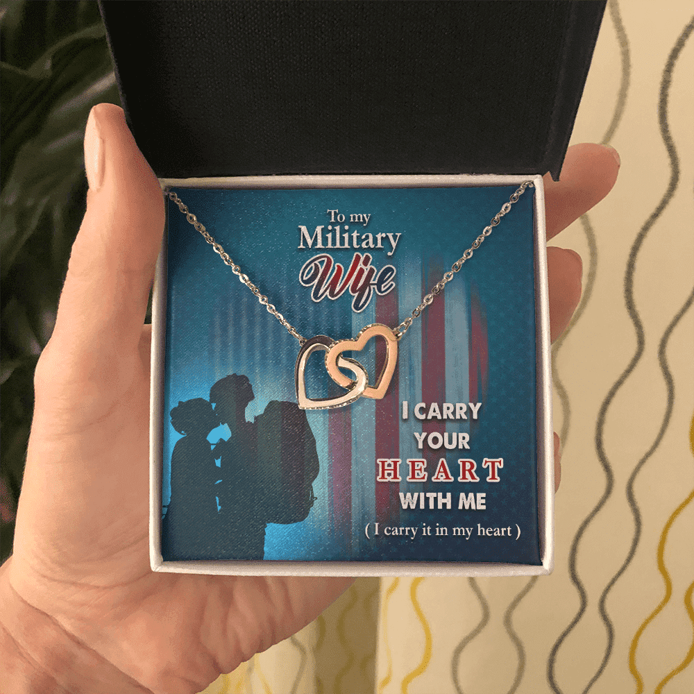 To My Military Wife I Carry Your Heart With Me Interlocking Heart Necklace Toptrendygear