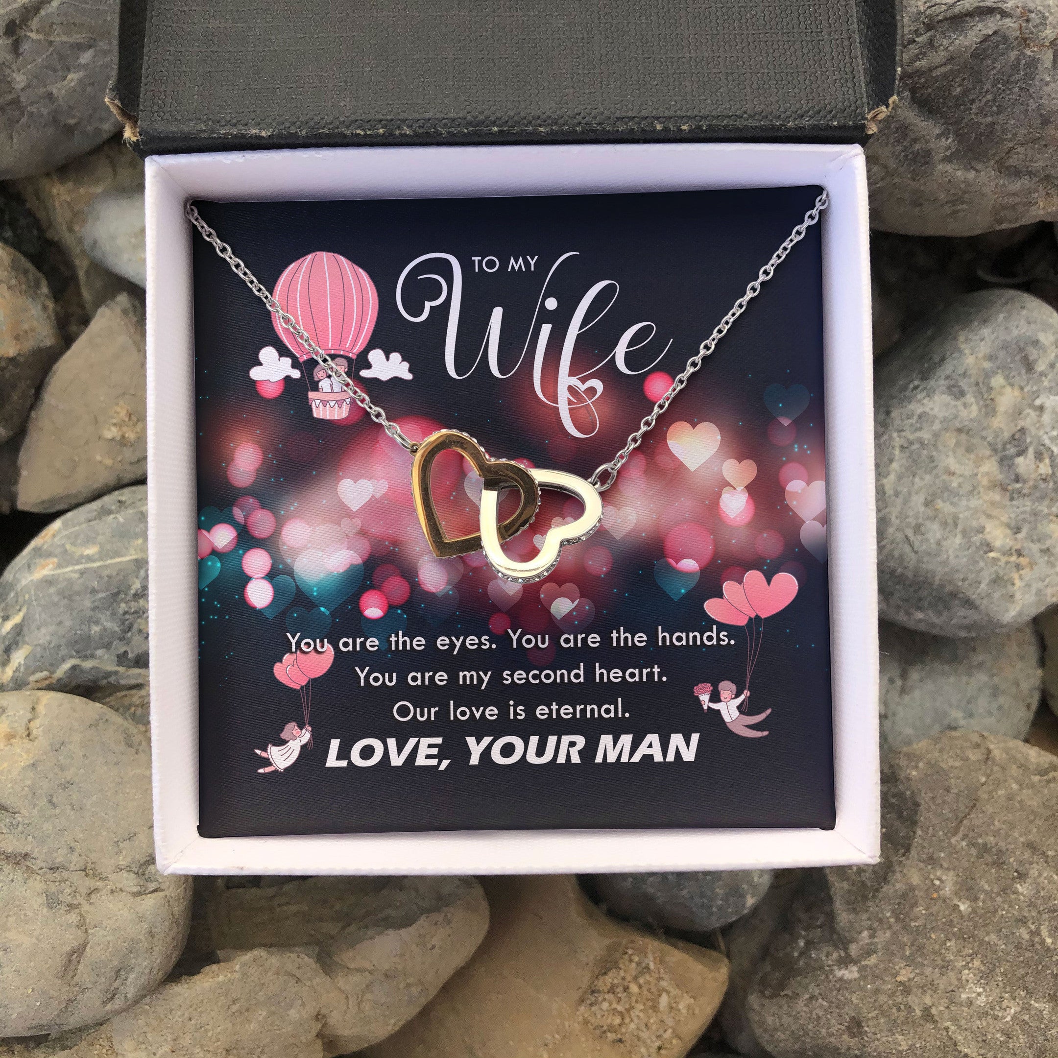 To My Wife Our Love Is Eternal From Your Man Interlocking Heart Necklace Toptrendygear
