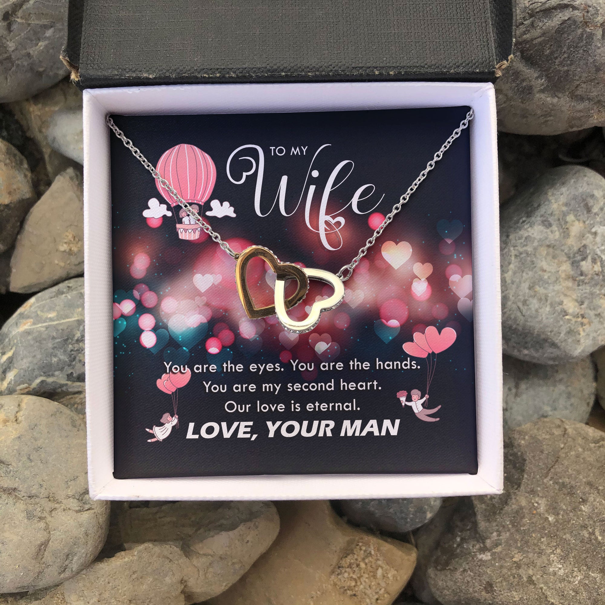 To My Wife Our Love Is Eternal From Your Man Interlocking Heart Necklace Toptrendygear