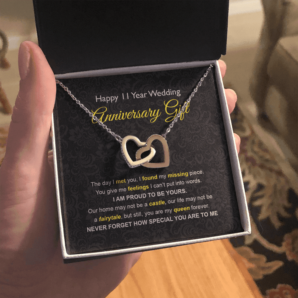 Wife Necklace, 11th Wedding Anniversary Necklace Happy Eleventh Wedding Anniversary Interlocking Hearts Necklace Gift Ideas For Wife Toptrendygear