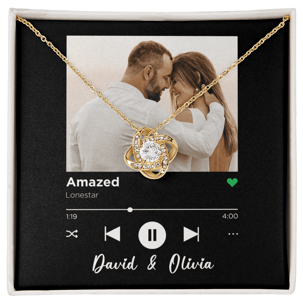 Amazed Spotify Code Song Art Custom Name And Photo Love Knot Gold Necklace Gift For Her