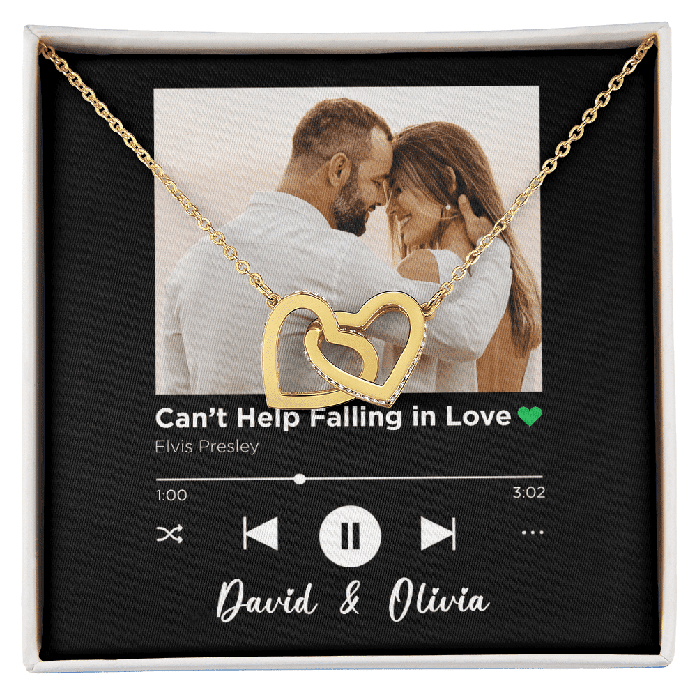 Can't Help Falling in Love Custom Spotify Code With Couple Photo and Song Card Interlocking Hearts Gold Necklace Anniversary Gifts For Her Toptrendygear