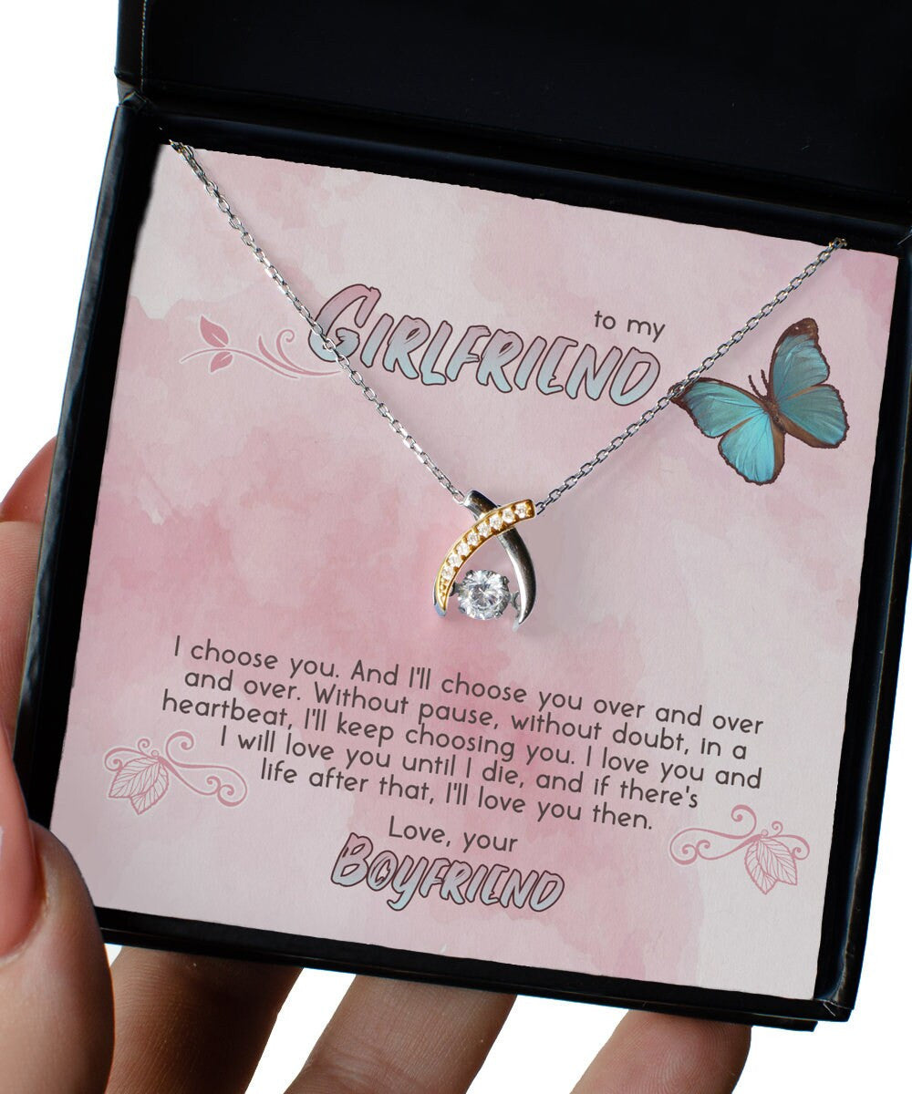 I Choose You My Girlfriend Wishbone Dancing Necklace For Women
