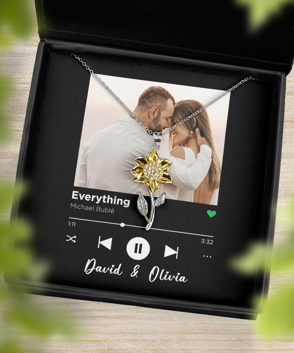 Everything Custom Spotify Code With Couple Photo And Song Card Sunflower Pendant Necklace Anniversary Gifts For Her Toptrendygear