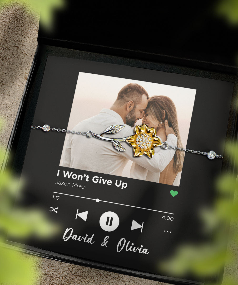 I Won't Give Up Custom Spotify Code With Couple Photo And Song Card Sunflower Bracelet Anniversary Gifts For Her Toptrendygear