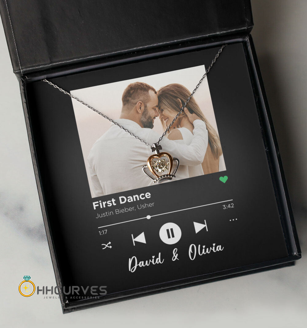 First Dance Custom Spotify Code With Couple Photo And Song Card Crown Necklace Anniversary Gifts For Her Toptrendygear