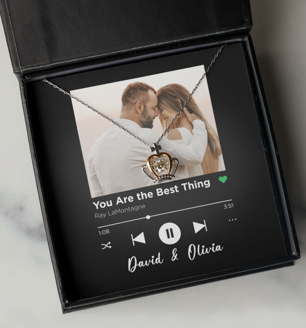 You Are The Best Thing Custom Spotify Code With Couple Photo And Song Card Crown Necklace Anniversary Gifts For Her Toptrendygear