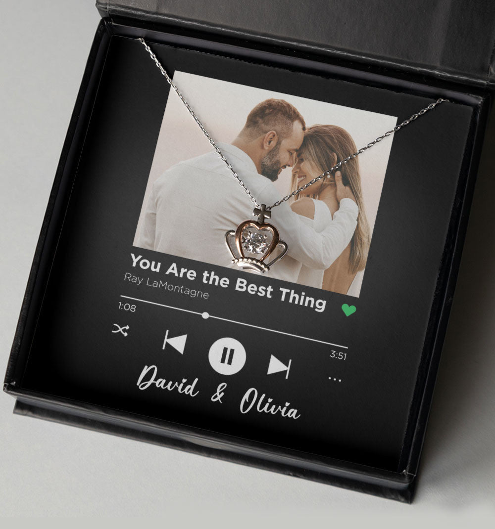 You Are The Best Thing Custom Spotify Code With Couple Photo And Song Card Crown Necklace Anniversary Gifts For Her Toptrendygear