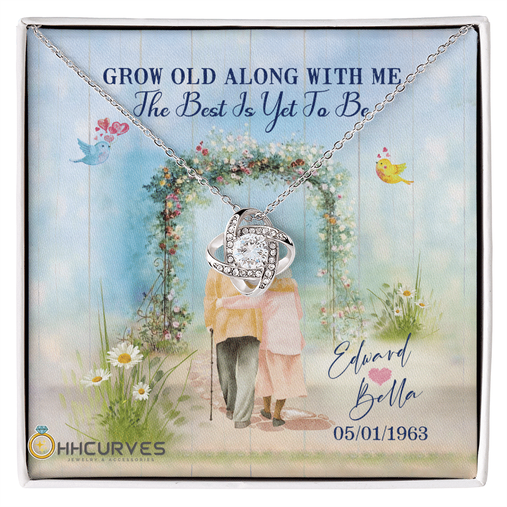 Custom Name And Date Anniversary Gifts Grow Old Along With Me The Best Is Yet To Be Gift For Her Love Knot Gold Necklace Toptrendygear