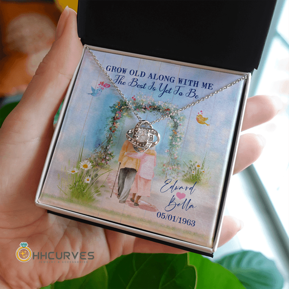 Custom Name And Date Anniversary Gifts Grow Old Along With Me The Best Is Yet To Be Gift For Her Love Knot Gold Necklace Toptrendygear